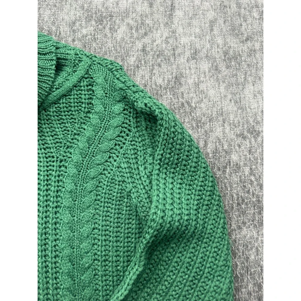 Allison Joy Sweater‎ Womens Medium Green Acrylic Cable Knit Ribbed Turtleneck